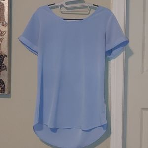 Express Blue Blouse Gold Zip High Low Top